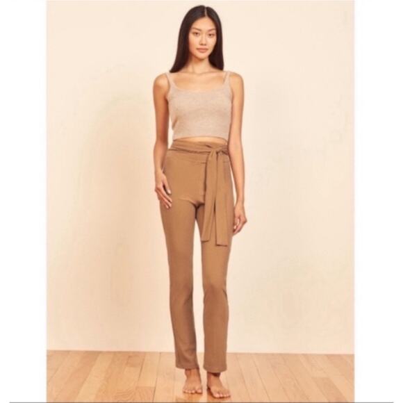 Reformation Women’s Kassie Butterscotch Ribbed Front Tie Pants Size Medium - Picture 2 of 9